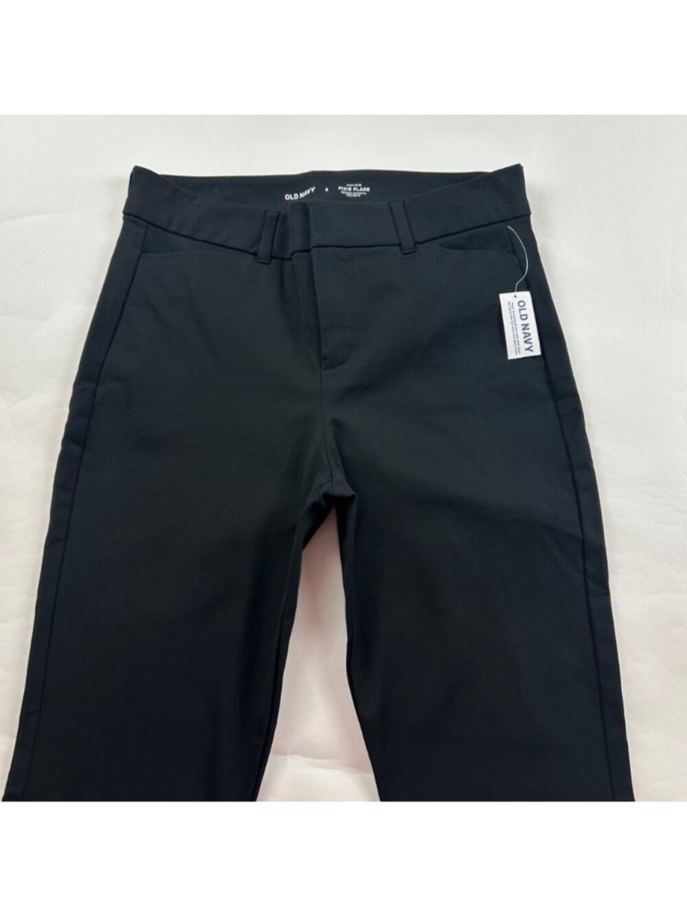 Old Navy Black Stretch Canvas High Rise Pixie Flare Pant 6 New - Picture 2 of 7